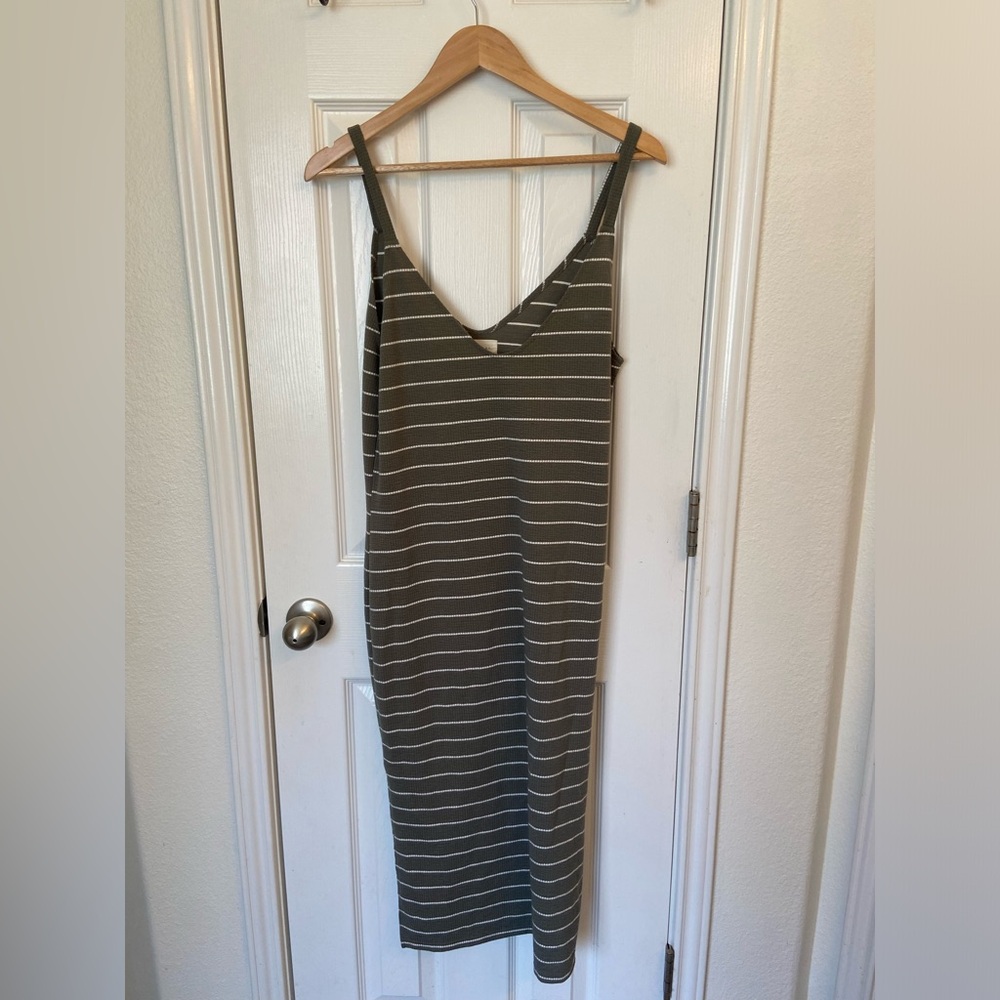 Melloday green and white striped dress